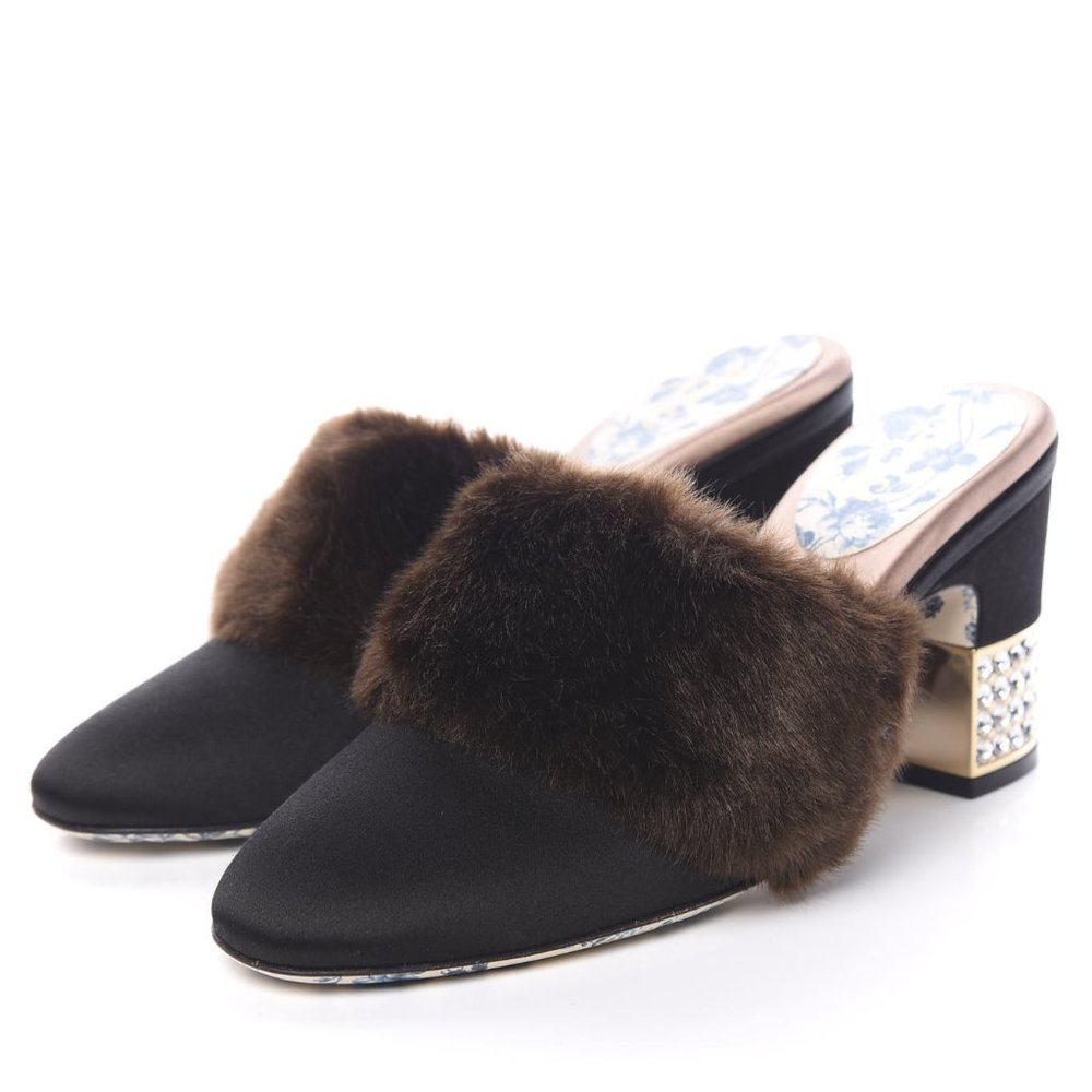RARE Gucci Mink Candy Embellished Mules in Black NEW IN BOX WITH SHOE BAG